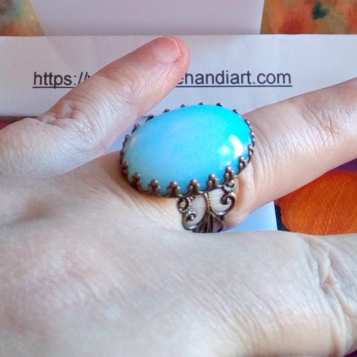 Opale pierre precieuse blanche,bague laiton avec cabochon oval anneau ajustable filigrane fleuri lys royal,cadeau fete anniversaire