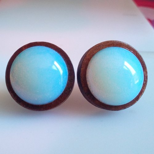 Clous boucles oreille opale,bois acier,fait mains en france,12mm,fermoir poussoir tige,pierre gemme blanche,cadeau bobo boho,gothique