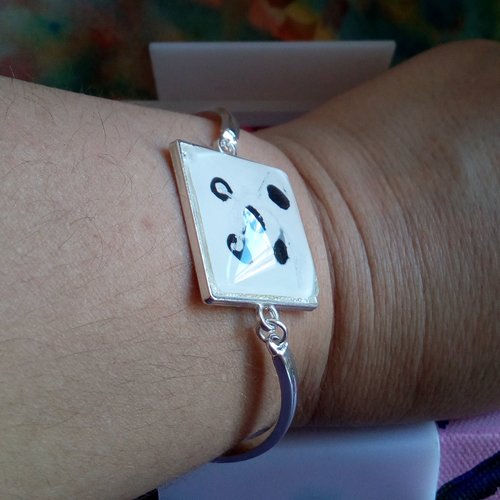 Peinture sur verre,bracelet cabochon carré noir et blanc,art déco,fait mains en france,cadeau fete anniversaire noel