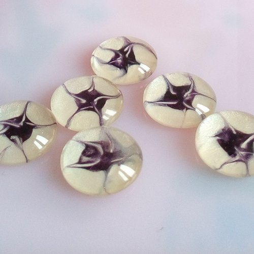 12mm,verre peint artiste francaise,violet nacre blanc,cabochon rond fond plat,fourniture bricolage mercerie,boho bobo gothique