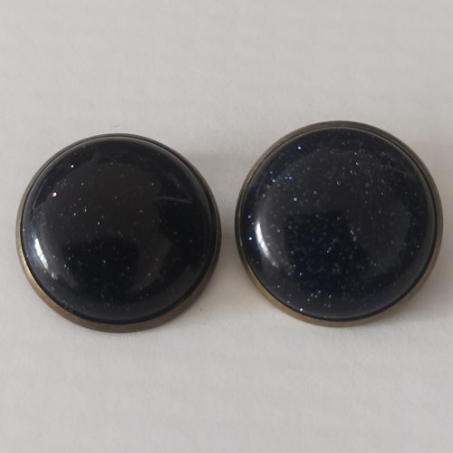 Pierre de sable bleu,clips laiton bronze oreilles non perces avec cabochons ronds 20mm,fait mains en france,femme homme unisex lgbt