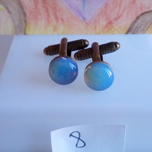 Opale,boutons de manchettes laiton avec cabochons ronds dia 10mm , pierre semi precieuse,fait mains en france, cadeau fete boho