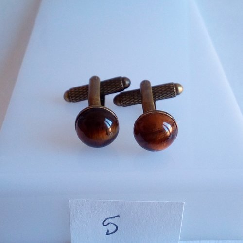 Oeil de tigre,boutons de manchettes laiton bronze avec cabochons ronds dia 10mm,quartz pierre fine, fait mains en france, cadeau fete noel