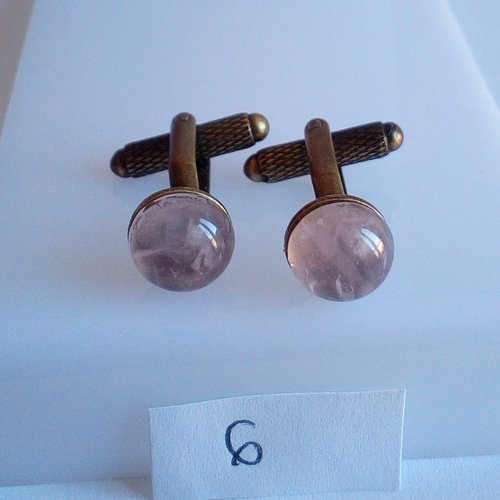 Quartz rose,boutons de manchettes laiton bronze avec cabochons ronds dia 10mm,pierre fine, fait mains en france, cadeau fete noel