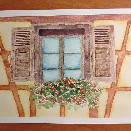 Aquarelle maison alsacienne