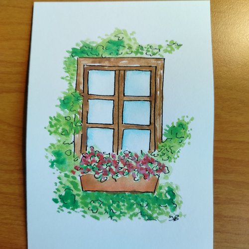 Aquarelle carte d'anniversaire carte de voeux illustration fenêtre végétale