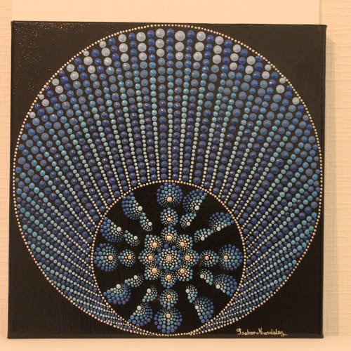 Mandala double disques bleu sur toile
