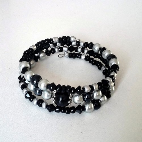 Bracelet perles grises et noires