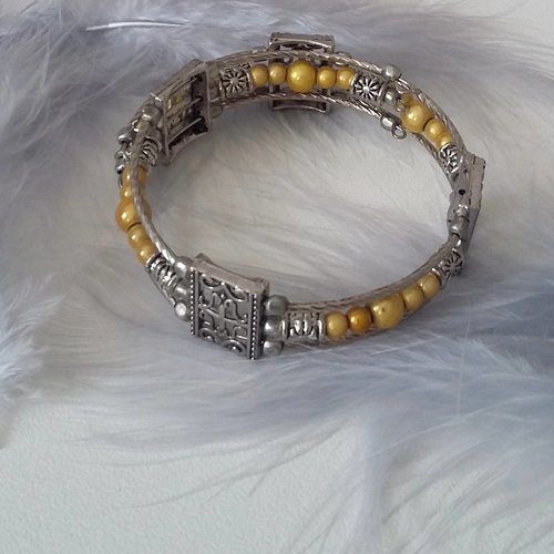 Bracelets perles magiques jaunes et apprêts argentés