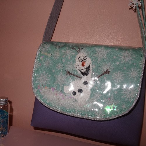 Sac bandoulière xs personnalisable sac fillette motif couleur au choix : reine des neiges simili cuir parme olaf....