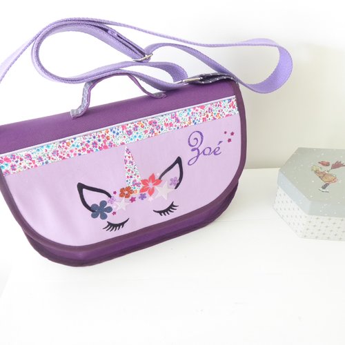 Mini cartable maternelle s personnalisé prenom toile et tissu au choix licorne liberty parme