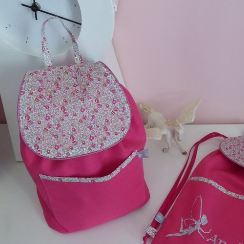 sac à dos personnalisable prénom fille tissu coton rose liberty little pony  - Un grand marché