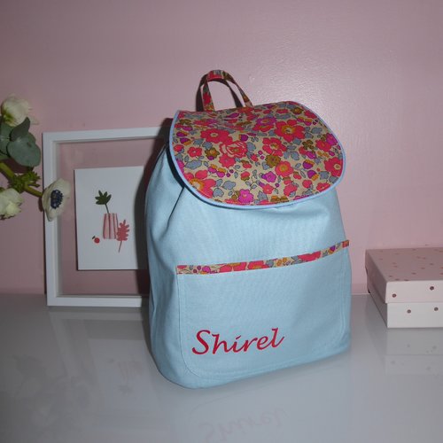 sac à dos personnalisable prénom fille tissu coton rose liberty little pony  - Un grand marché