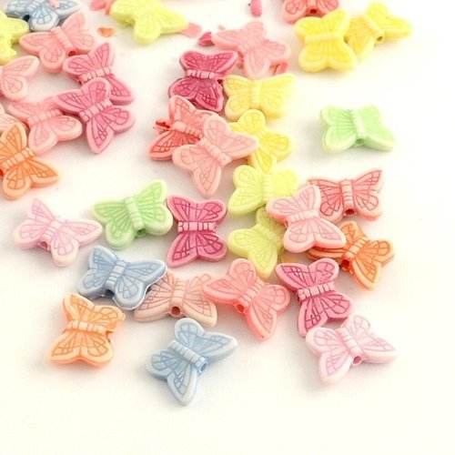 50 perles papillons, multicolores t15