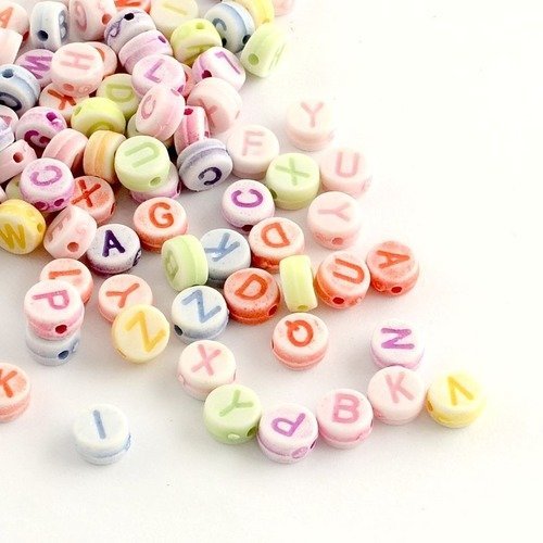 200 perles lettres alphabet plates,multicolore t20