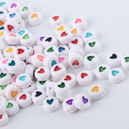 30 perles plates rondes coeurs multicolores t21
