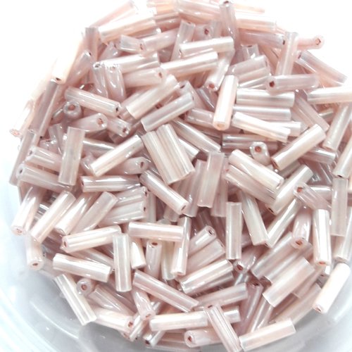 Perles rocaille rose, nacré tubes 6mm - 10 grs t31