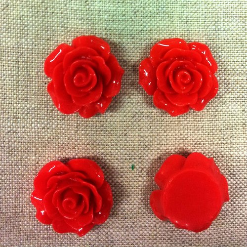 4 cabochons fleurs couleur rouge t 5