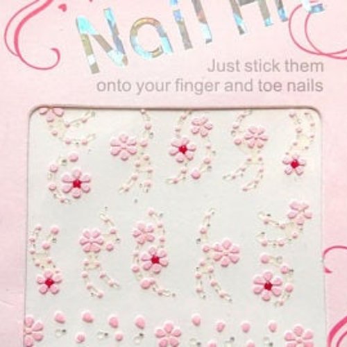 Stickers ongles - nail  autocollants 3d - fleurs roses t5