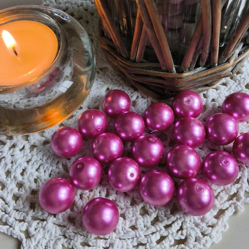 5 perles 14 mm en verre roses effet nacré t 4