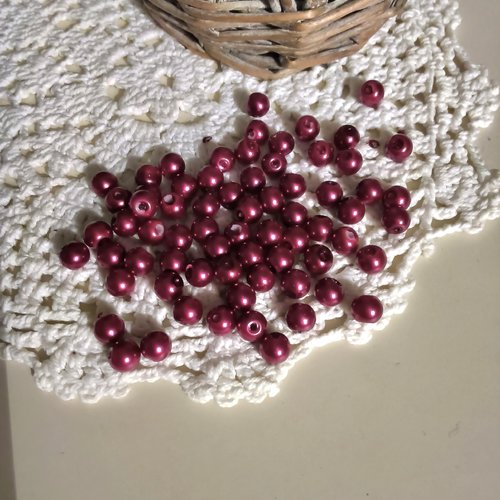 20 perles en verre - rouge foncé - nacré  6 mm t4