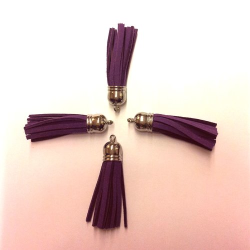 4 breloques pendentifs pompons violets t24 