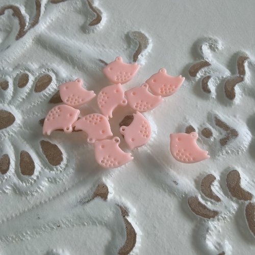 10 breloques oiseaux résine - rose corail t23