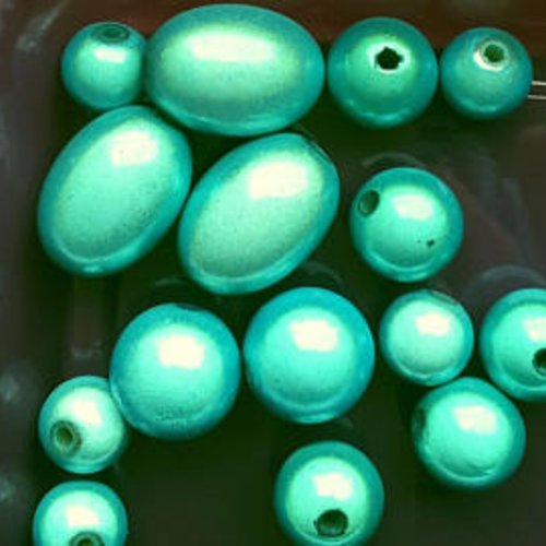 15 perles magique turquoise - rondes et ovales t25