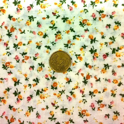 Coupon tissu 50 x 50 cm - fond blanc casse fleuri ocre