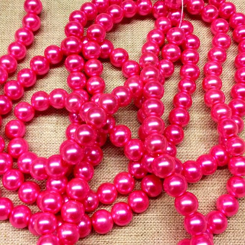 20 perles rondes en verre - rose bonbon nacré- 8 mm t15