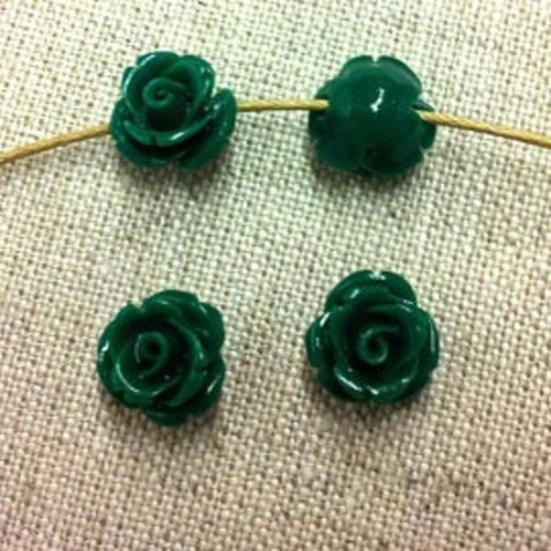 4 perles fleurs - couleur vert foncé t15