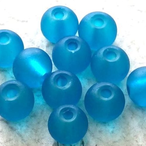 20 perles en verre, bleu turquoise givré - mates t15