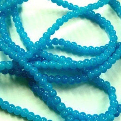 30 perles en verre imitation jade -bleues turquoise - 4 mm t 13