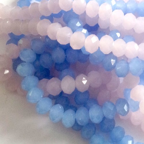 20 perles en verre à facettes - roses et bleues - 8x6 mm t12