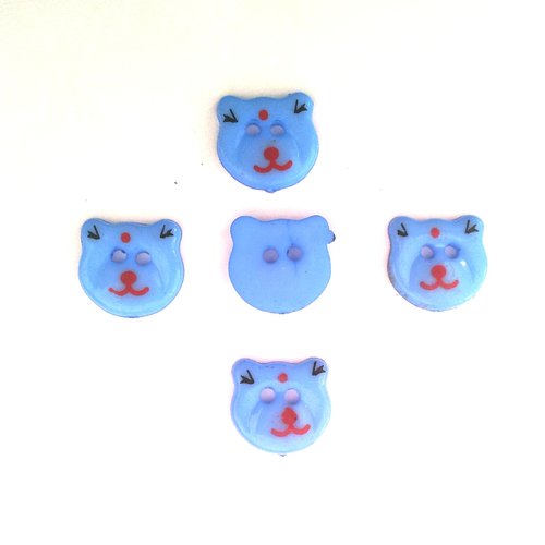 10 boutons acrylique bleus - forme ourson - 20 mm t42 