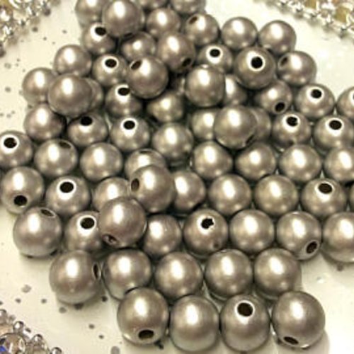 20 perles synthétiques - ronde - argenté t42 