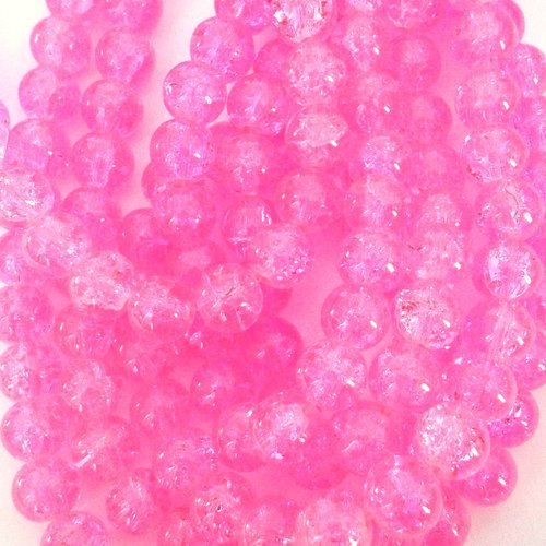10 perles en verre - rose bonbon - craquelées 10 mm t42 