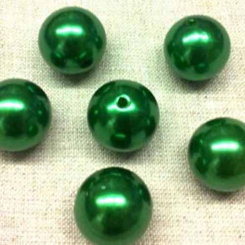 6 grosses perles acryliques - vert foncé nacré - 20 mm t42 