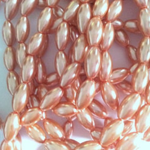 10 perles en verre - corail nacré - forme olive - 16 x 8 mm t41 