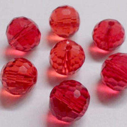 10 perles en cristal quartz rondes à facettes - rouges 10 mm t40