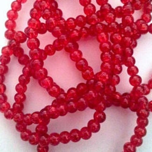 20 perles en verre rouges - craquelées 3 mm t32