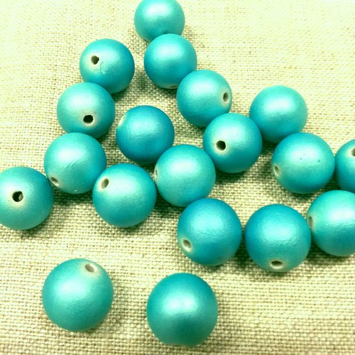 10 perles turquoises, aspect mat, effet nacré, 12 mm t 37