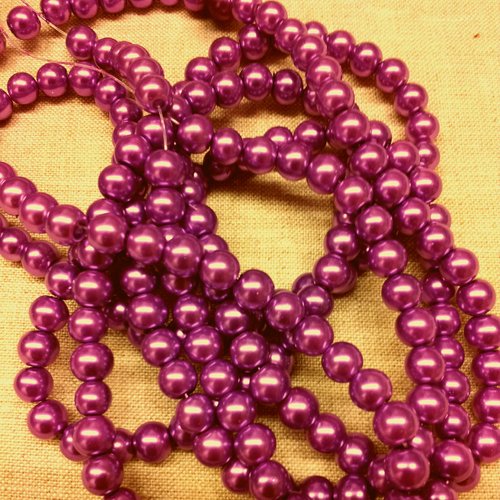 20 perles rondes en verre - violet nacré  - 8 mm t44