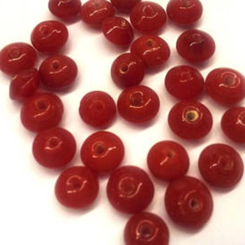 15 perles 6 mm rouge rondes céramique t44