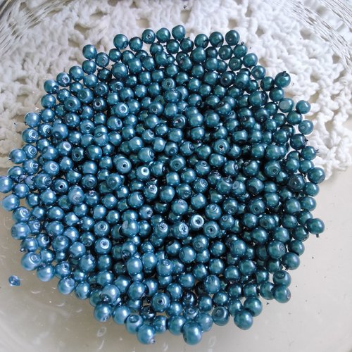 30 perles en verre - bleu foncé - effet nacré - 3 mm t3