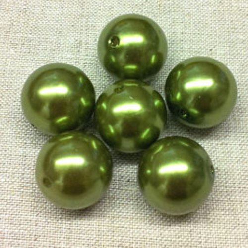 6 grosses perles acryliques - vert kaki nacré - 20 mm t44