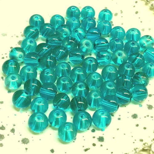 20 perles turquoises translucides rondes en verre t44
