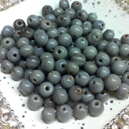 10 perles rondes en verre grises t44