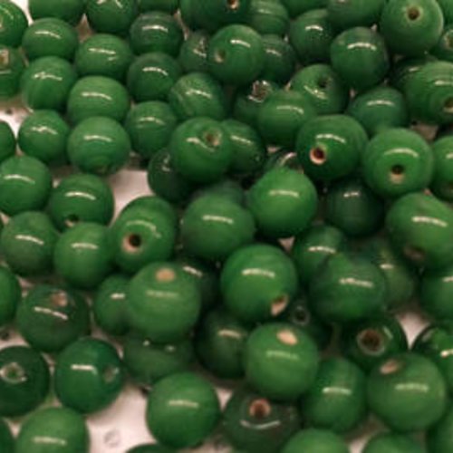 12 perles vertes rondes céramique  t44