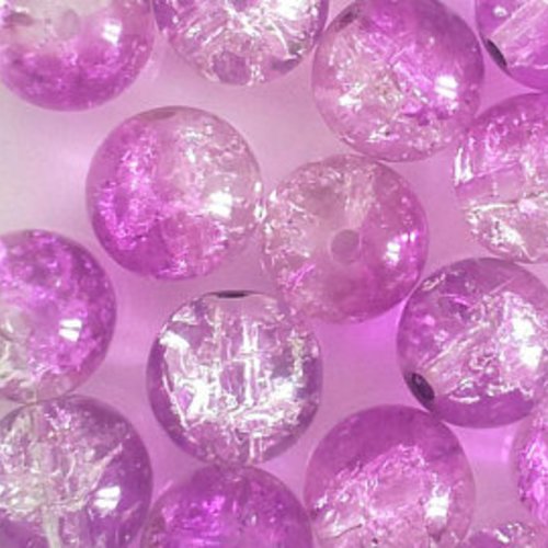 10 perles en verre - bicolore - violet et transparent - craquelées t43